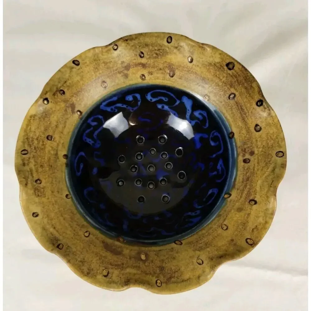 Glazed Stoneware Berry Bowl - Ceramic Colander - Handmade Sieve Pottery